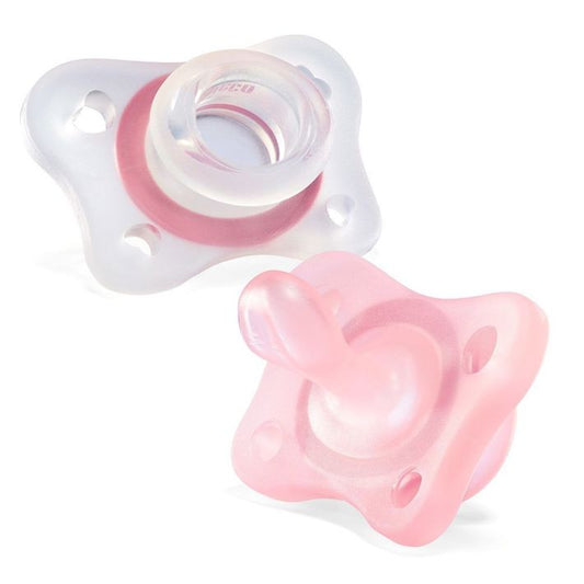 Physio Mini Soft Silicone Pacifier 0-2m Transparent/Pink x2