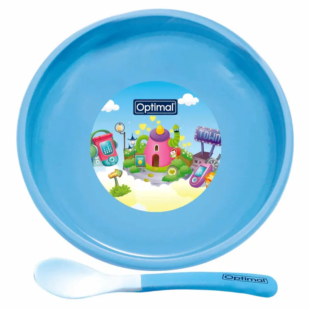 Non Slip Feeding Dish With Spoon Blue