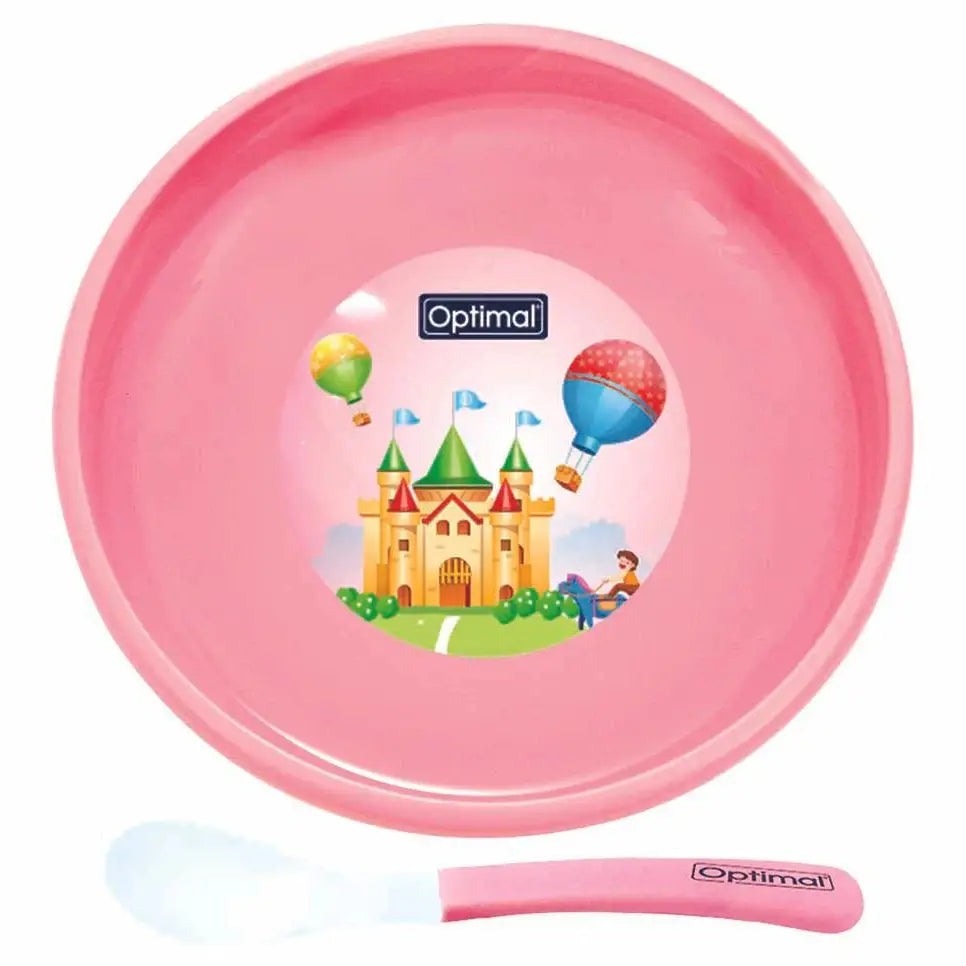 Non Slip Feeding Dish With Spoon Pink