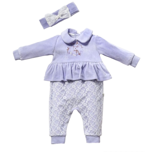 Baby girl velvet 2 pieces overall set (0-3 m)