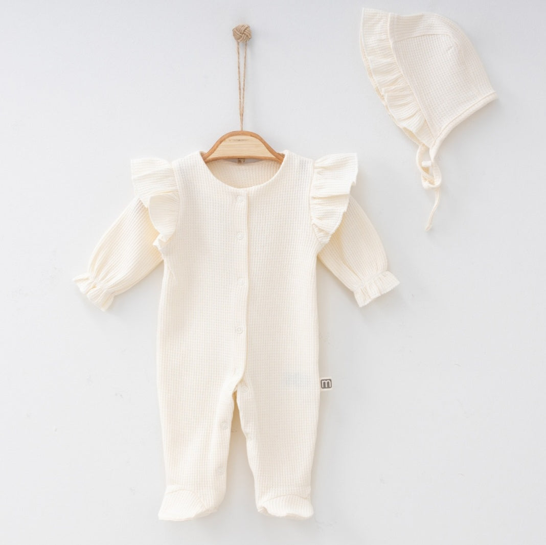 Baby girl waffle 2 pieces overall set (newborn)
