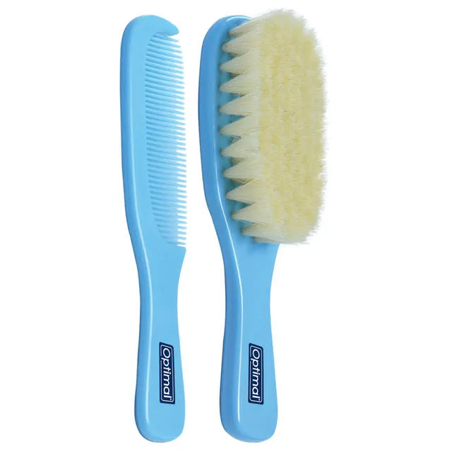 Extra Soft Natural Bristles Brush & Comb Set Blue