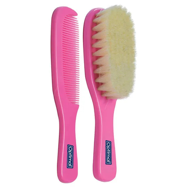 Extra Soft Natural Bristles Brush & Comb Set pink