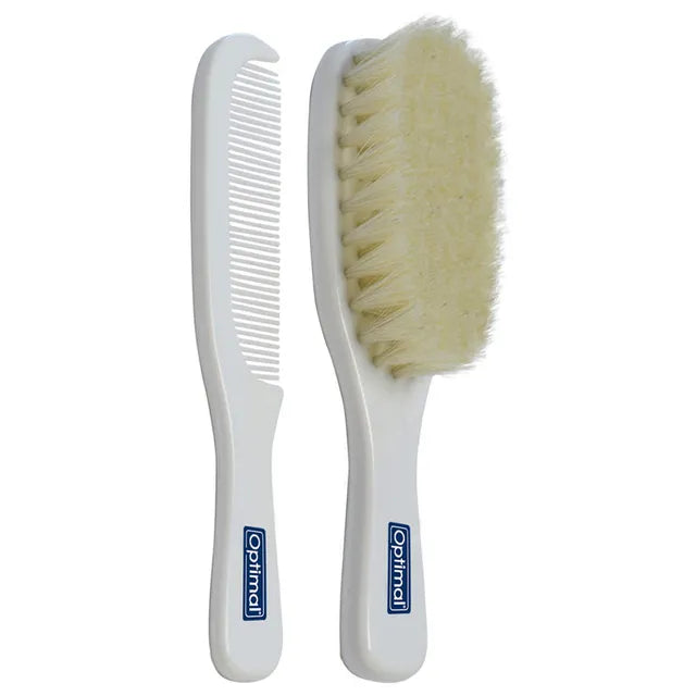 Extra Soft Natural Bristles Brush & Comb Set white