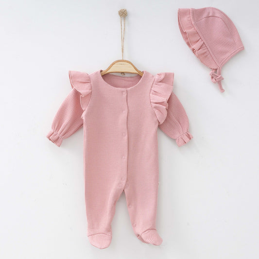 Baby girl waffle 2 pieces overall set (newborn)